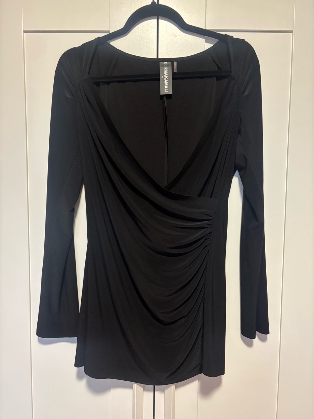 Norma Kamali Black Long-Sleeve Draped Wrap Tunic